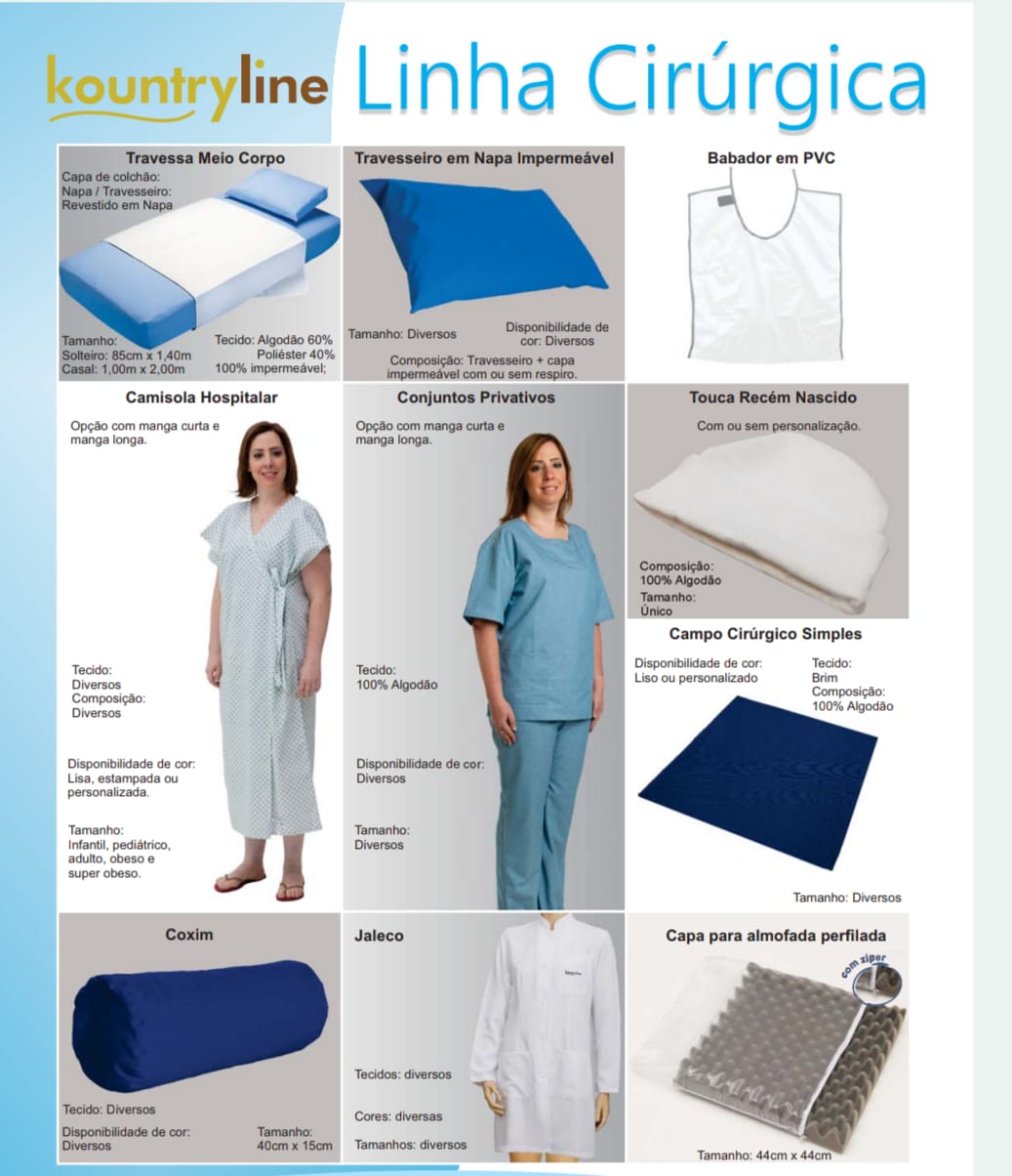 Enxoval Linha Médica/Cirúrgica - Camisolas, Conjuntos Privativos, Campos Cirúrgicos e mais